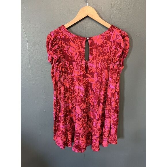 Free People Womens Red Floral Pattern Long Sleeve Blouse Size XS - Picture 2 of 3